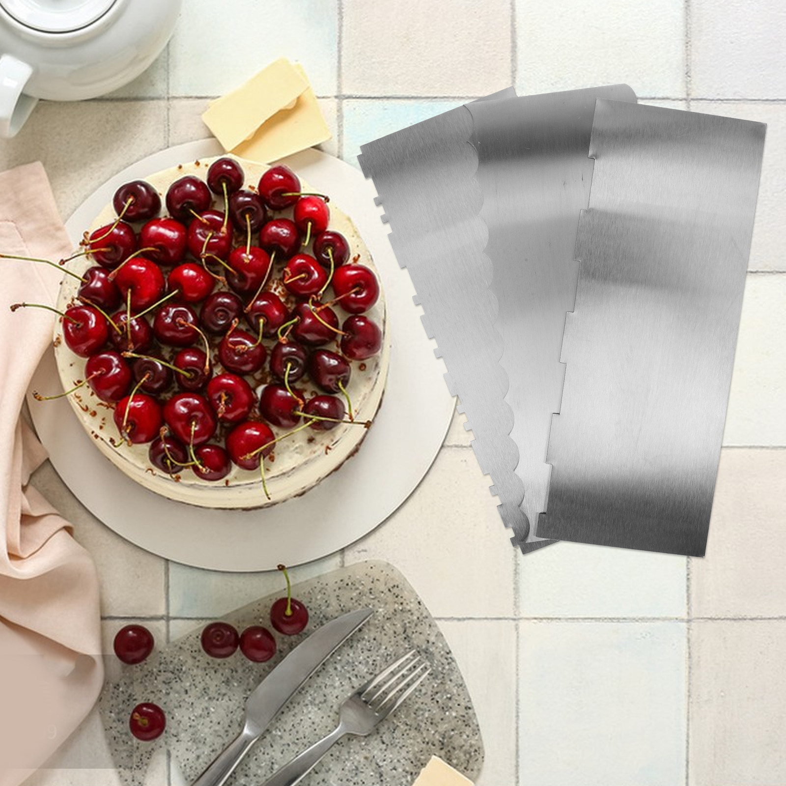 Fondant Smoother Set - 3-częściowy zestaw ze stali nierdzewnej: grzebień