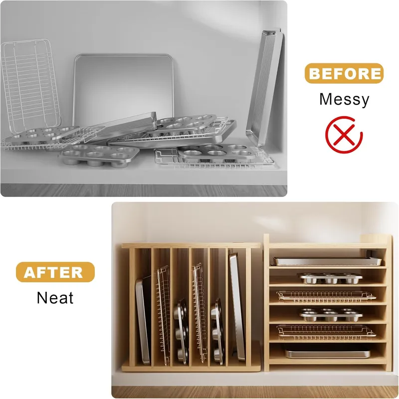 7-poziomowe drewniane przegród – Kitchen Cabinet Baking Organizer recenzja i cena